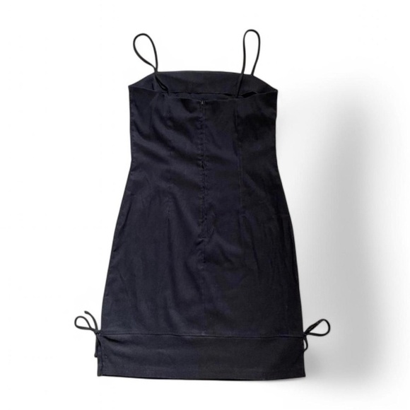Vintage Y2K Charlotte Russe Dress L Black Slinky Side Tie Bodycon Goth Prom Slip - Picture 3 of 6